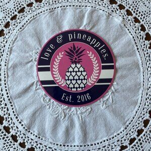 NEW Love & Pineapples hearts & pineapple navy, pink & white decal sticker